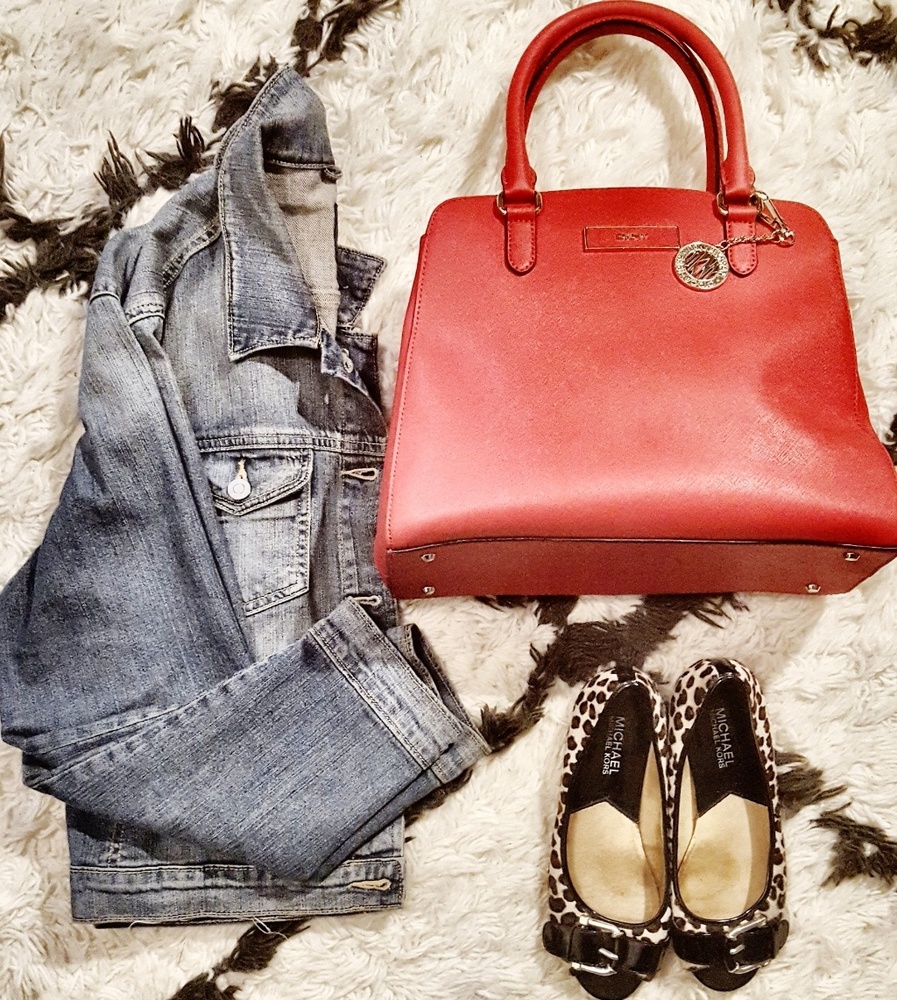 DKNY Red Handbag Bryant Park Saffiano Leather Crossbody Shoulder Bag Top Handle